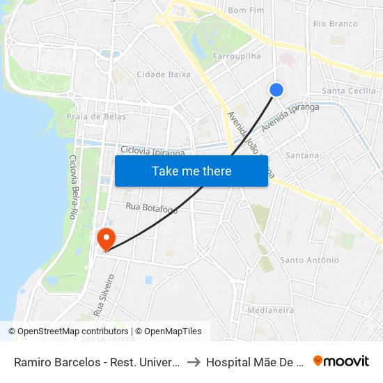 Ramiro Barcelos - Rest. Universitário to Hospital Mãe De Deus map
