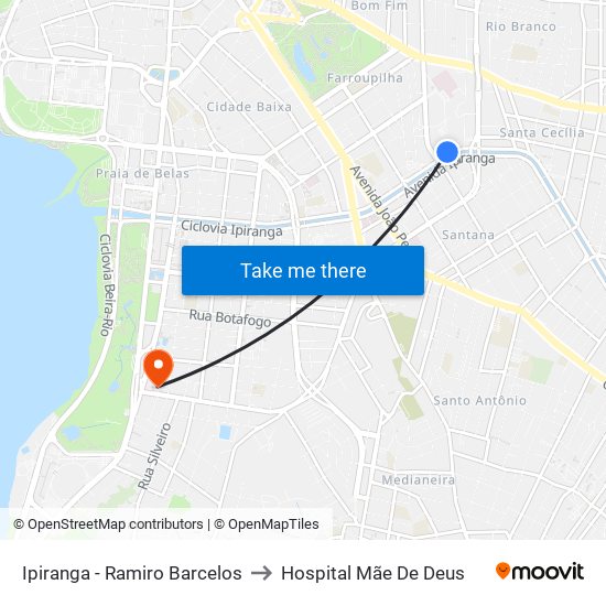 Ipiranga - Ramiro Barcelos to Hospital Mãe De Deus map