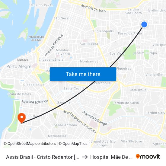 Assis Brasil - Cristo Redentor [Centro] to Hospital Mãe De Deus map