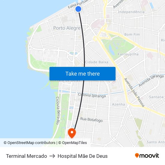 Terminal Mercado to Hospital Mãe De Deus map