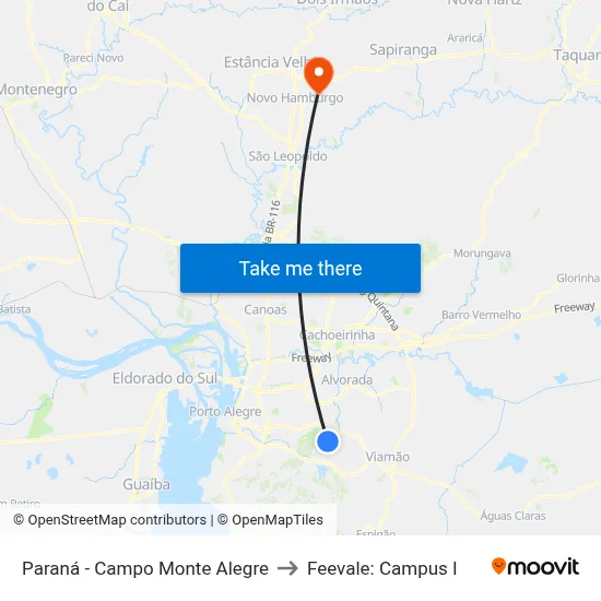 Paraná - Campo Monte Alegre to Feevale: Campus I map