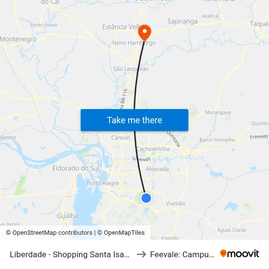Liberdade - Shopping Santa Isabel to Feevale: Campus I map