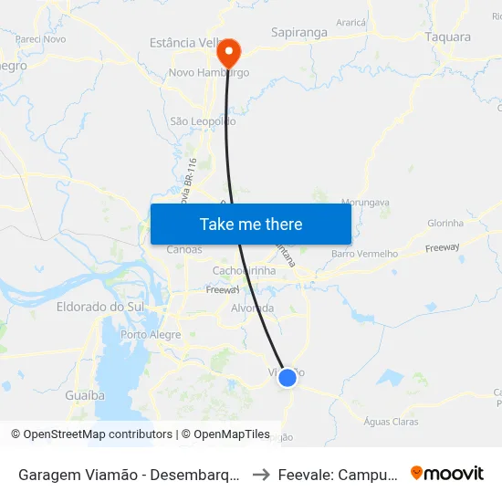 Garagem Viamão - Desembarque to Feevale: Campus I map