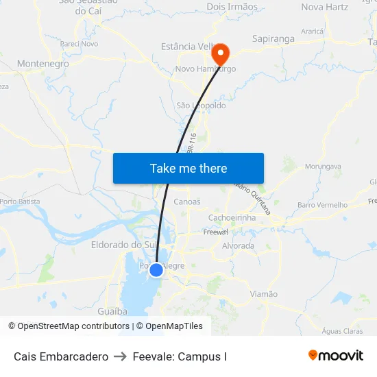 Cais Embarcadero to Feevale: Campus I map