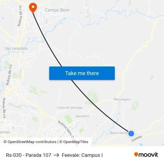 Rs-030 - Parada 107 to Feevale: Campus I map