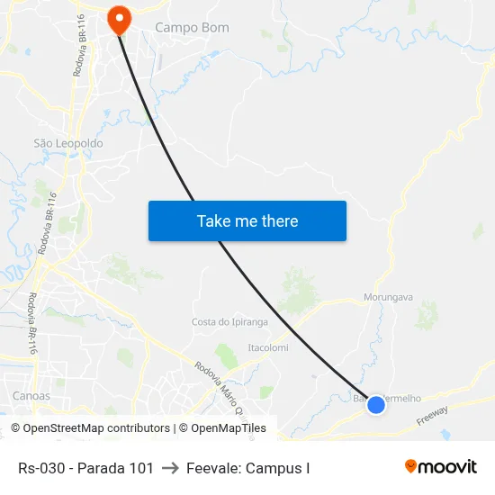 Rs-030 - Parada 101 to Feevale: Campus I map