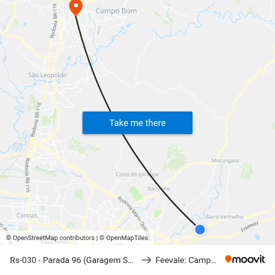 Rs-030 - Parada 96 (Garagem Sogil) to Feevale: Campus I map