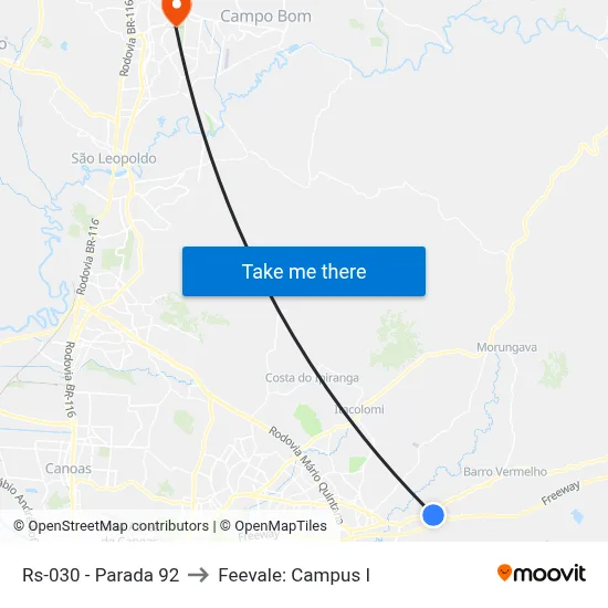 Rs-030 - Parada 92 to Feevale: Campus I map