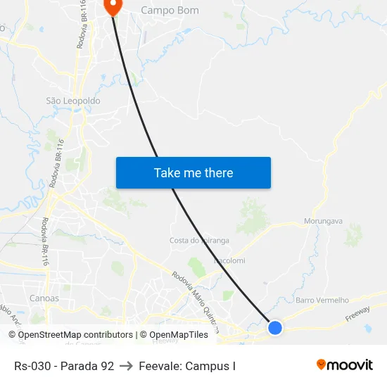 Rs-030 - Parada 92 to Feevale: Campus I map