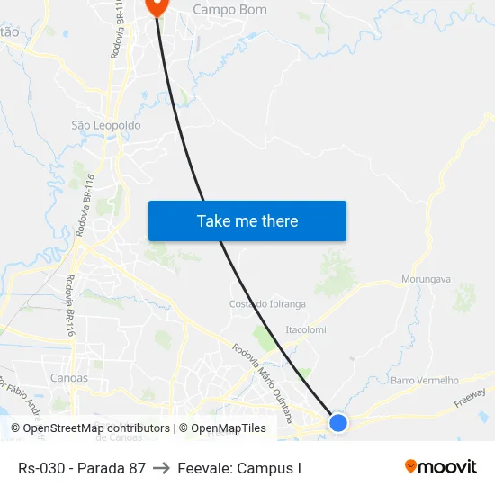 Rs-030 - Parada 87 to Feevale: Campus I map