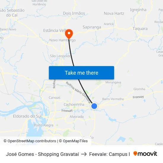 José Gomes - Shopping Gravataí to Feevale: Campus I map