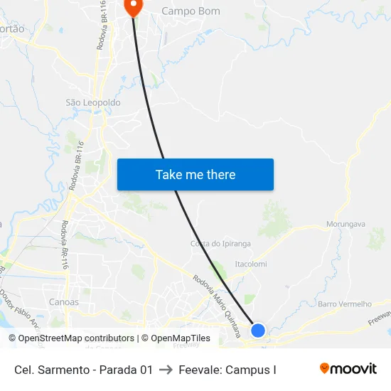 Cel. Sarmento - Parada 01 to Feevale: Campus I map