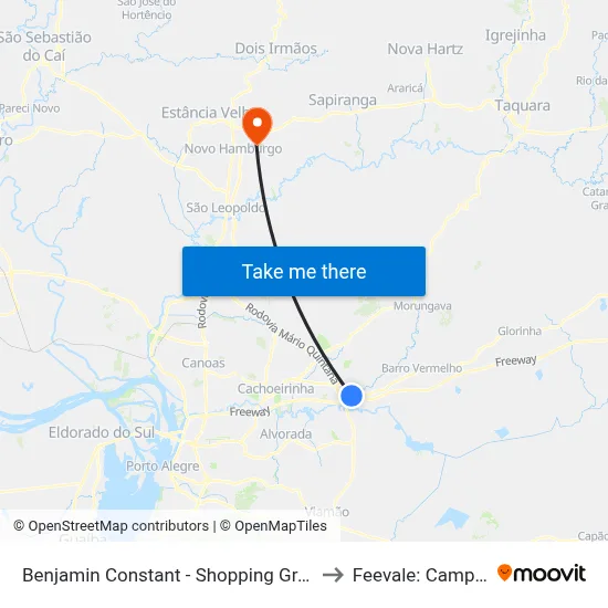 Benjamin Constant - Shopping Gravataí to Feevale: Campus I map