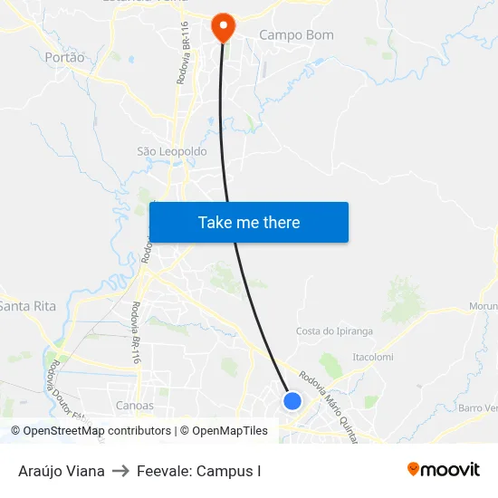 Araújo Viana to Feevale: Campus I map