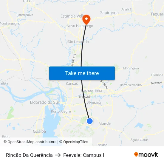 Rincão Da Querência to Feevale: Campus I map