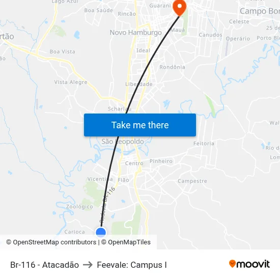 Br-116 - Atacadão to Feevale: Campus I map