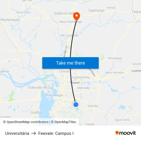Universitária to Feevale: Campus I map