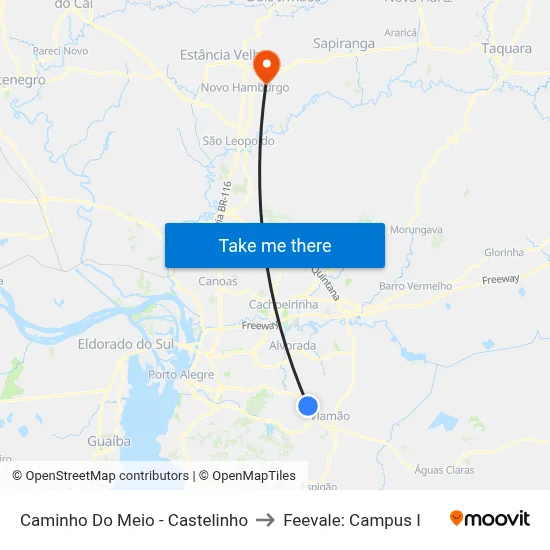 Caminho Do Meio - Castelinho to Feevale: Campus I map
