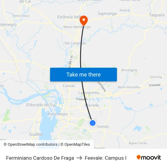 Ferminiano Cardoso De Fraga to Feevale: Campus I map