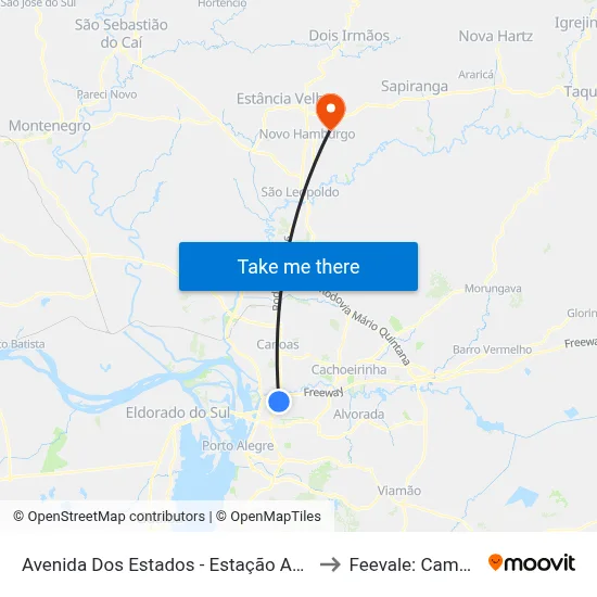 Avenida Dos Estados - Estação Anchieta to Feevale: Campus I map