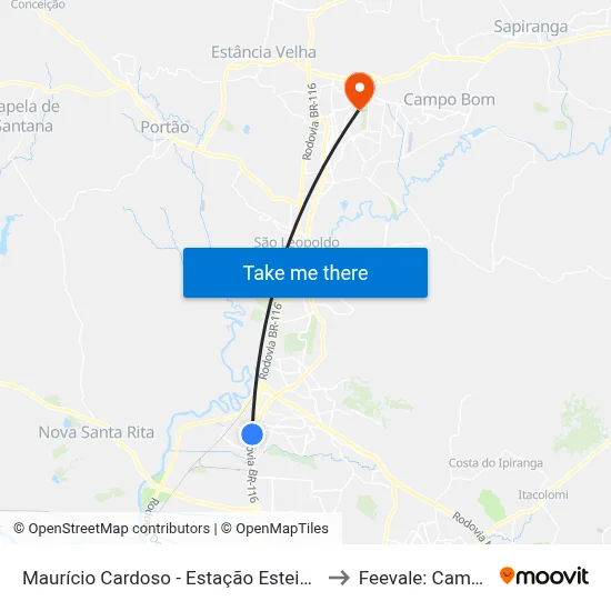 Maurício Cardoso - Estação Esteio (Tm2) to Feevale: Campus I map