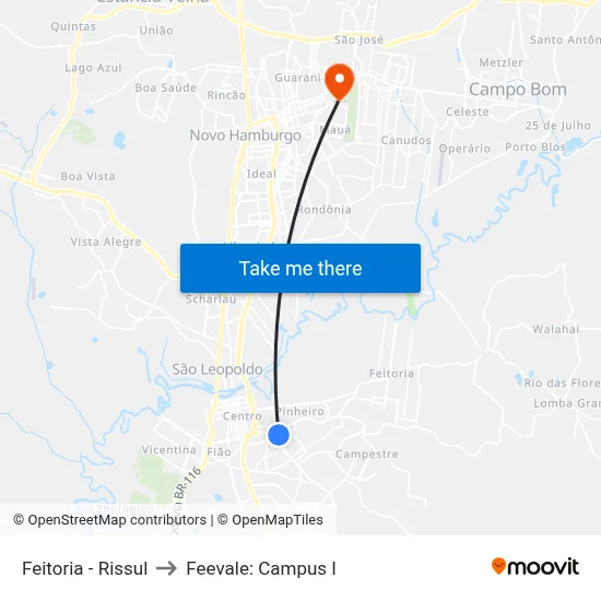 Feitoria - Rissul to Feevale: Campus I map