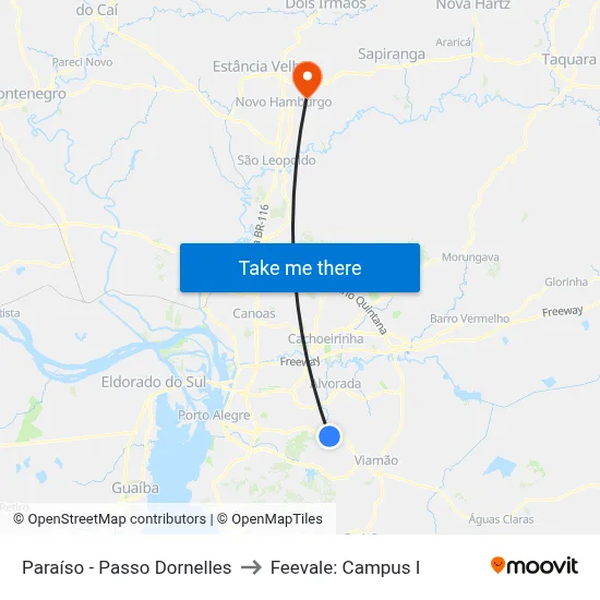Paraíso - Passo Dornelles to Feevale: Campus I map
