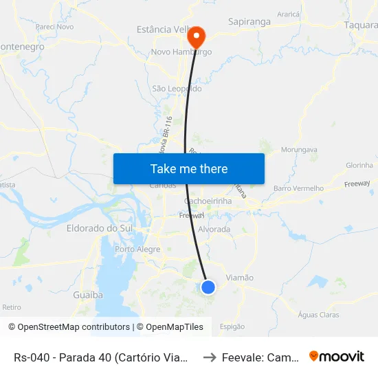 Rs-040 - Parada 40 (Cartório Viamópolis) to Feevale: Campus I map