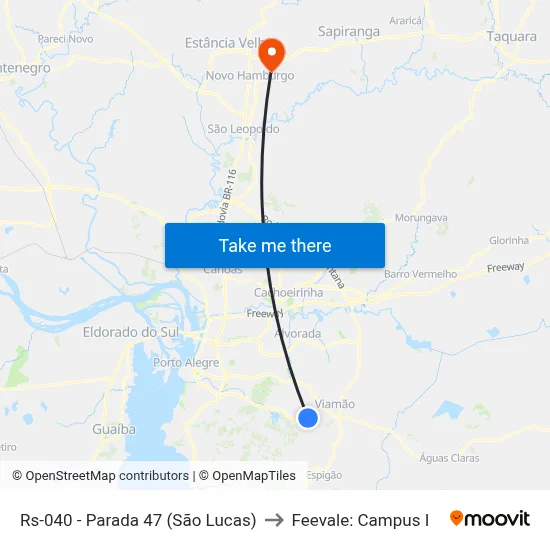 Rs-040 - Parada 47 (São Lucas) to Feevale: Campus I map