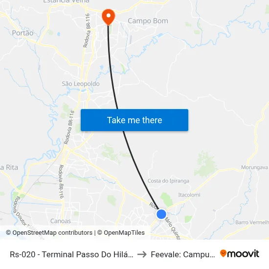 Rs-020 - Terminal Passo Do Hilário to Feevale: Campus I map