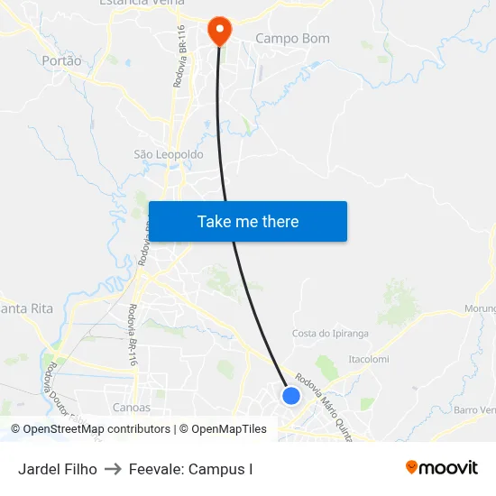 Jardel Filho to Feevale: Campus I map