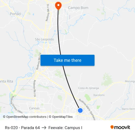 Rs-020 - Parada 64 to Feevale: Campus I map