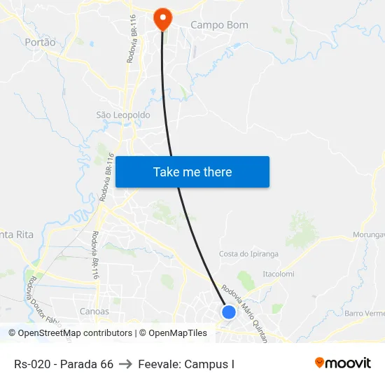 Rs-020 - Parada 66 to Feevale: Campus I map