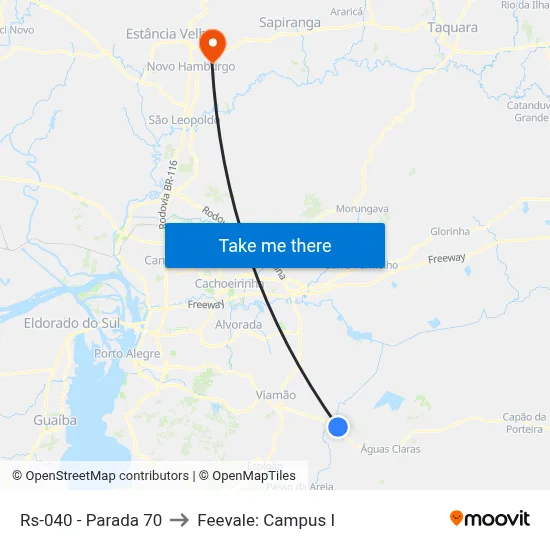 Rs-040 - Parada 70 (Pedágio) to Feevale: Campus I map