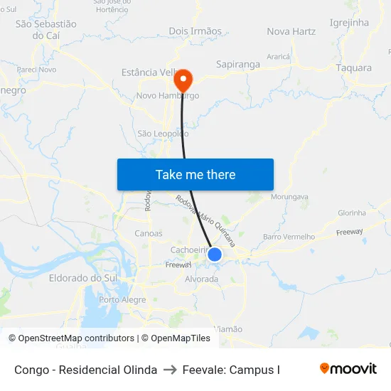 Congo - Residencial Olinda to Feevale: Campus I map