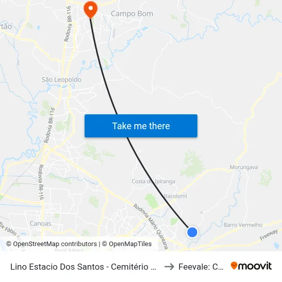 Lino Estacio Dos Santos - Cemitério Rincão Da Madalena to Feevale: Campus I map