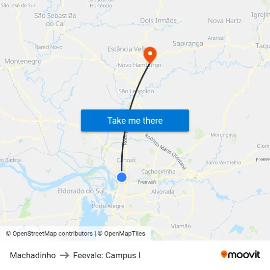 Machadinho to Feevale: Campus I map