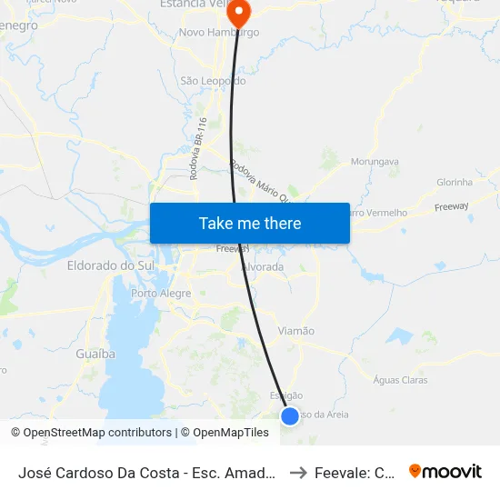 José Cardoso Da Costa - Esc. Amador Nunes Da Rocha to Feevale: Campus I map