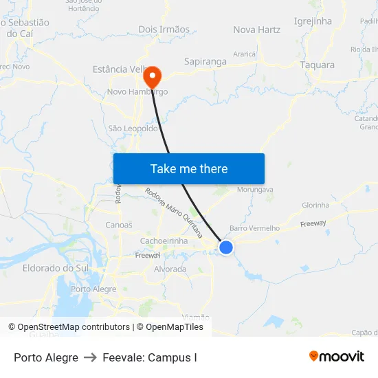 Porto Alegre to Feevale: Campus I map
