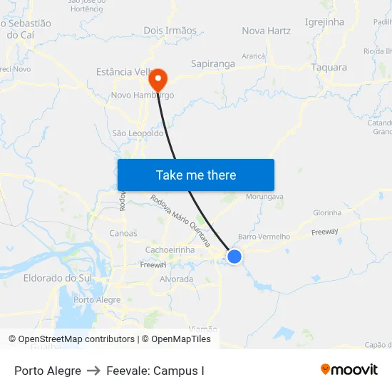 Porto Alegre to Feevale: Campus I map