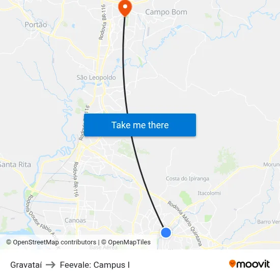 Gravataí to Feevale: Campus I map