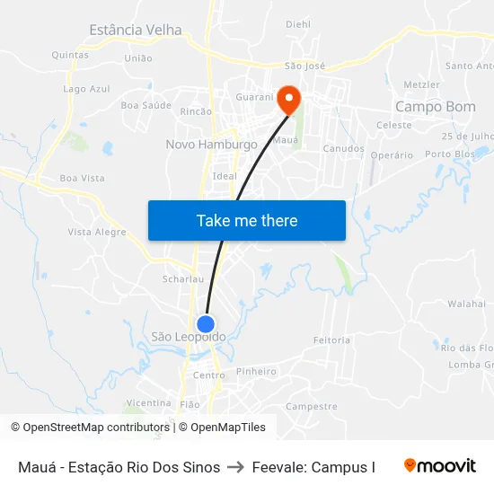 Mauá - Estação Rio Dos Sinos to Feevale: Campus I map