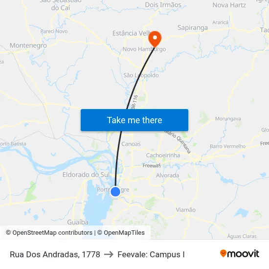 Rua Dos Andradas, 1778 to Feevale: Campus I map
