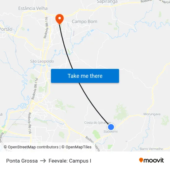 Ponta Grossa to Feevale: Campus I map