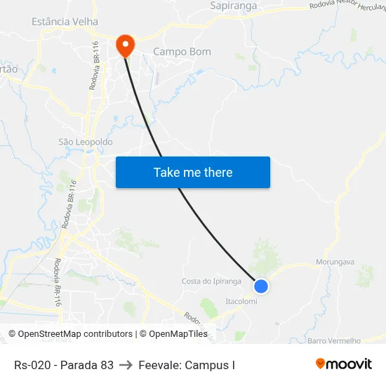 Rs-020 - Parada 83 to Feevale: Campus I map