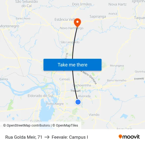 Rua Golda Meir, 71 to Feevale: Campus I map