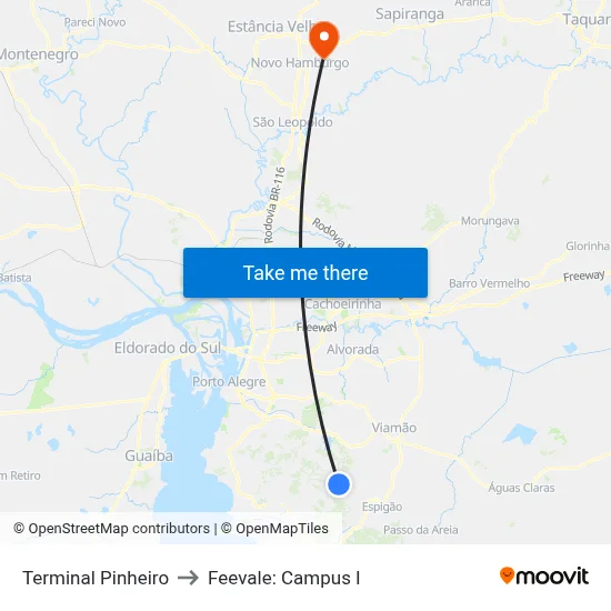 Terminal Pinheiro to Feevale: Campus I map