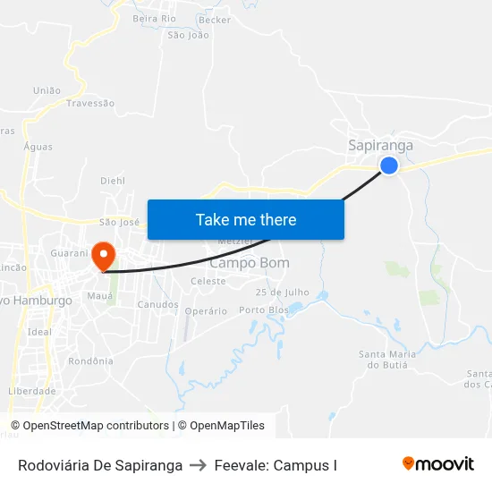 Rodoviária De Sapiranga to Feevale: Campus I map
