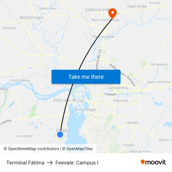 Terminal Fátima to Feevale: Campus I map