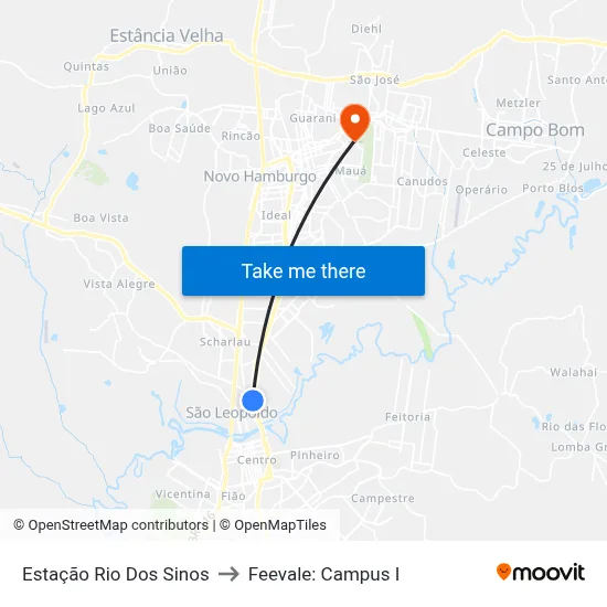 Estação Rio Dos Sinos to Feevale: Campus I map
